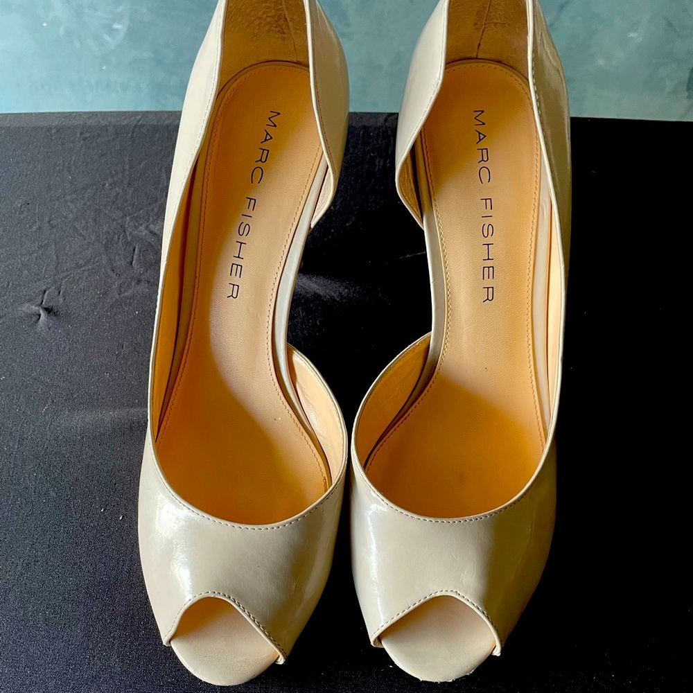 Peek-a-boo Taupe Heels by Marc Fisher